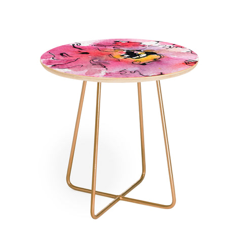 Ginette Fine Art Pink Camellias Round Side Table