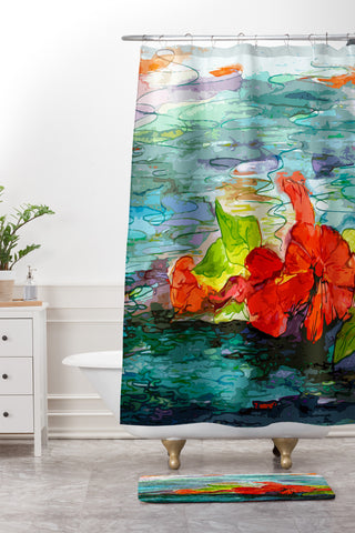 Ginette Fine Art Pool Flowers Shower Curtain And Mat