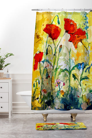 Ginette Fine Art Poppies Provence Shower Curtain And Mat