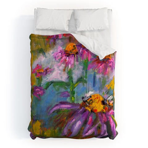 Ginette Fine Art Purple Coneflowers And Bees Comforter