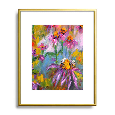 Ginette Fine Art Purple Coneflowers And Bees Metal Framed Art Print