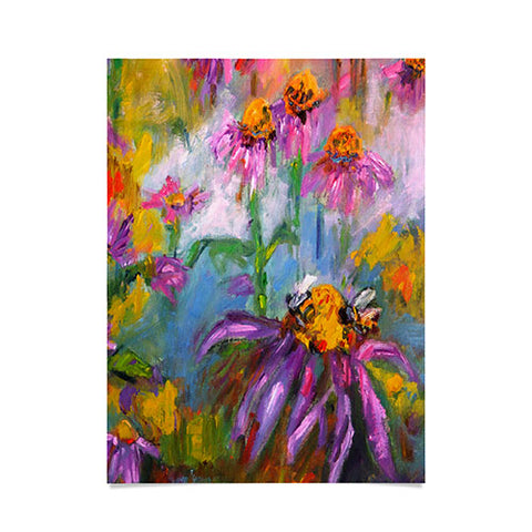 Ginette Fine Art Purple Coneflowers And Bees Poster