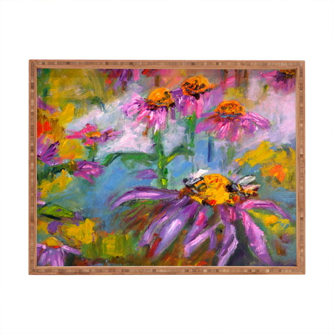 Ginette Fine Art Purple Coneflowers And Bees Rectangular Tray