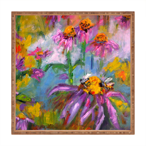 Ginette Fine Art Purple Coneflowers And Bees Square Tray