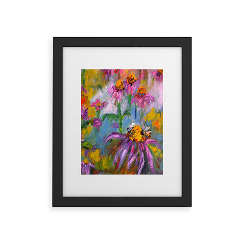 Ginette Fine Art Purple Coneflowers And Bees Framed Art Print