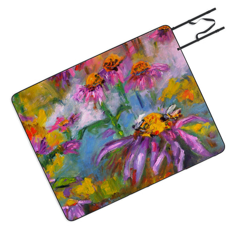 Ginette Fine Art Purple Coneflowers And Bees Picnic Blanket