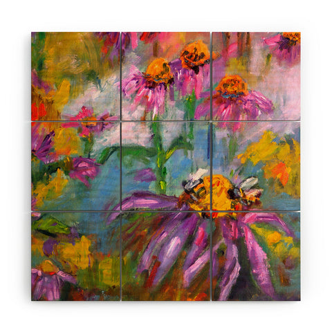 Ginette Fine Art Purple Coneflowers And Bees Wood Wall Mural