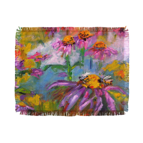 Ginette Fine Art Purple Coneflowers And Bees Throw Blanket