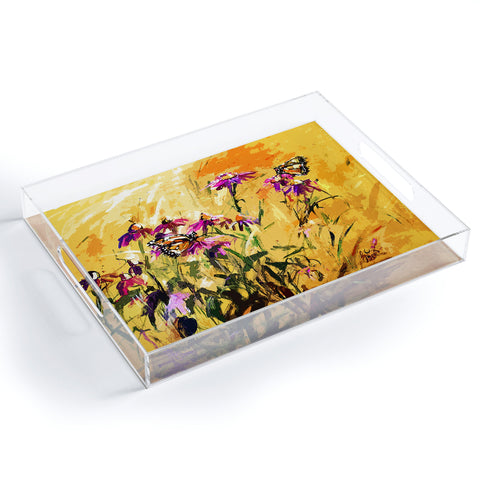 Ginette Fine Art Purple Coneflowers And Butterflies Acrylic Tray