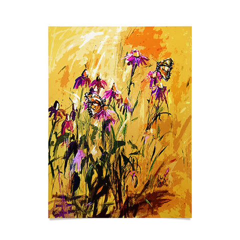 Ginette Fine Art Purple Coneflowers And Butterflies Poster