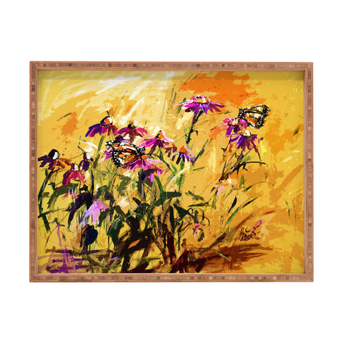 Ginette Fine Art Purple Coneflowers And Butterflies Rectangular Tray