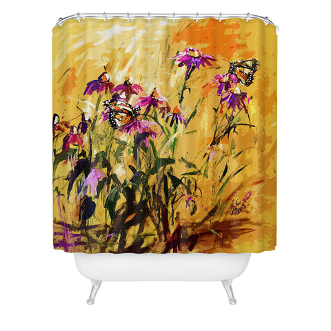 Ginette Fine Art Purple Coneflowers And Butterflies Shower Curtain