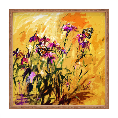 Ginette Fine Art Purple Coneflowers And Butterflies Square Tray