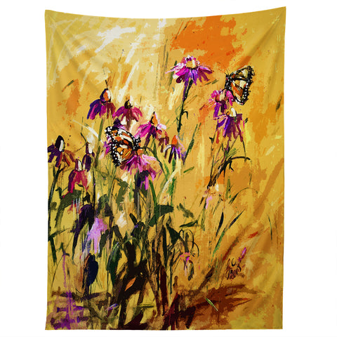 Ginette Fine Art Purple Coneflowers And Butterflies Tapestry