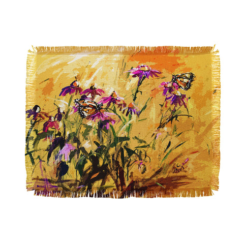 Ginette Fine Art Purple Coneflowers And Butterflies Throw Blanket