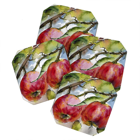 Ginette Fine Art Red Apples Watercolors Coaster Set