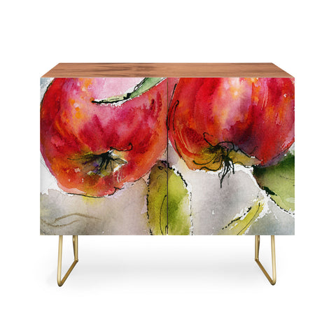 Ginette Fine Art Red Apples Watercolors Credenza
