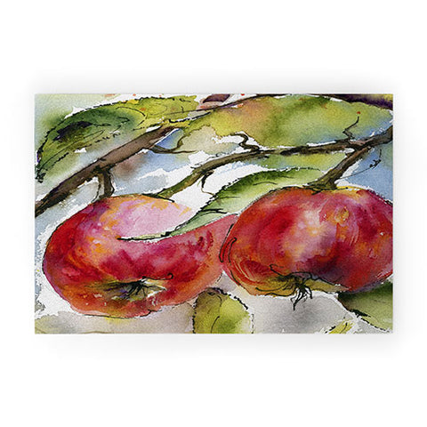 Ginette Fine Art Red Apples Watercolors Welcome Mat
