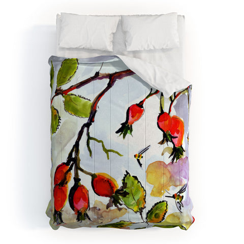 Ginette Fine Art Rose Hips and Bees Comforter
