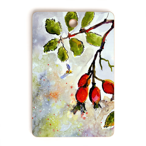 Ginette Fine Art Rose Hips and Bees Cutting Board Rectangle