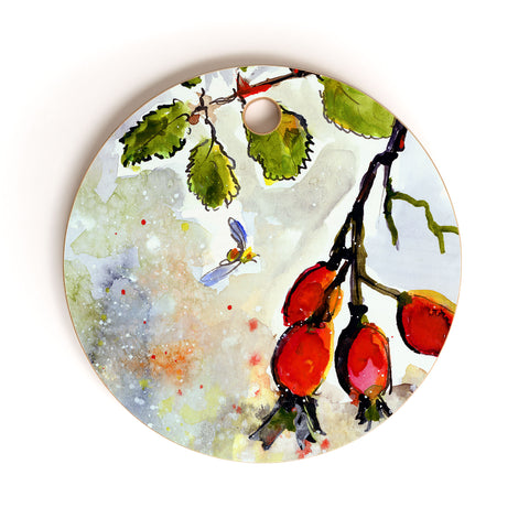 Ginette Fine Art Rose Hips and Bees Cutting Board Round