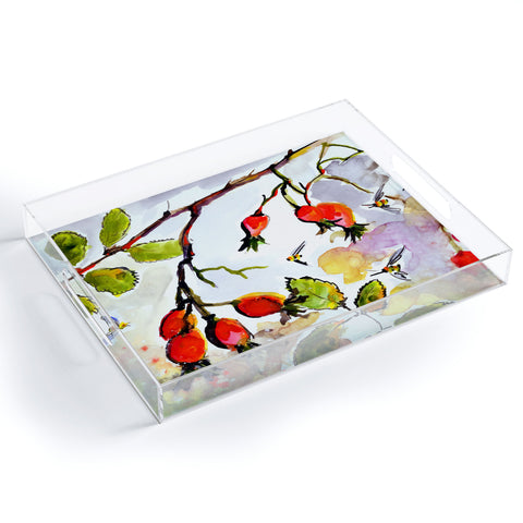 Ginette Fine Art Rose Hips and Bees Acrylic Tray