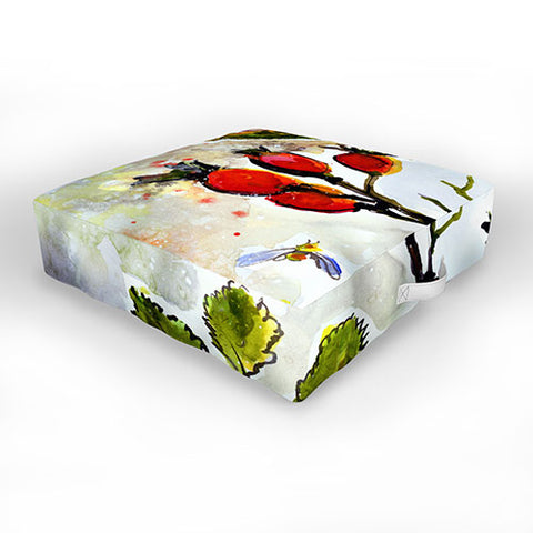 Ginette Fine Art Rose Hips and Bees Outdoor Floor Cushion