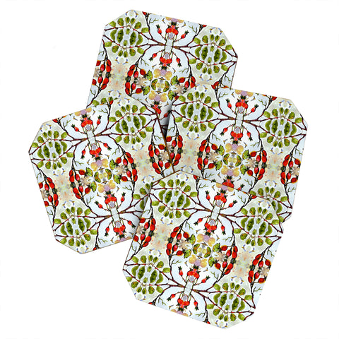 Ginette Fine Art Rose Hips and Bees Pattern Coaster Set