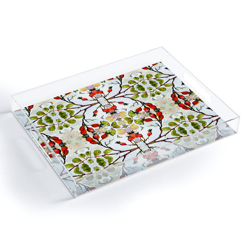 Ginette Fine Art Rose Hips and Bees Pattern Acrylic Tray