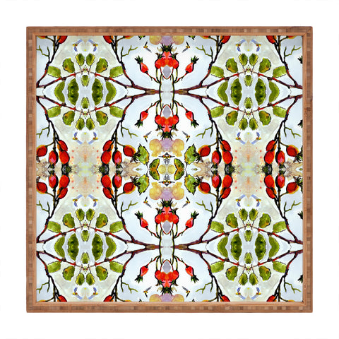 Ginette Fine Art Rose Hips and Bees Pattern Square Tray