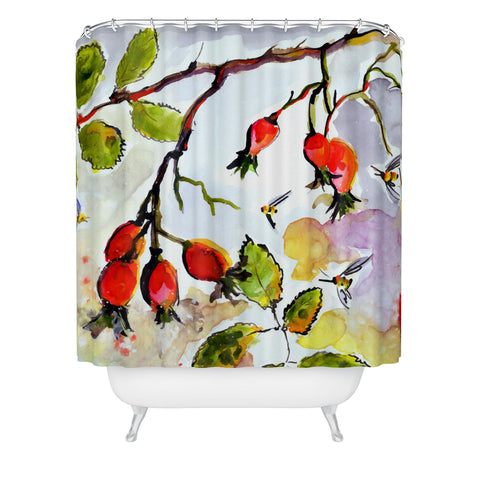Ginette Fine Art Rose Hips and Bees Shower Curtain