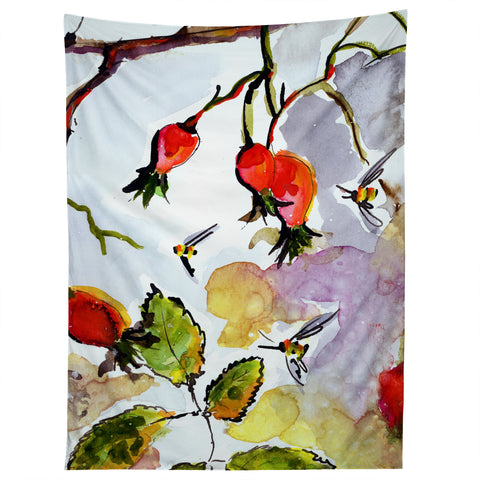 Ginette Fine Art Rose Hips and Bees Tapestry