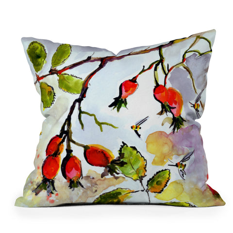 Ginette Fine Art Rose Hips and Bees Throw Pillow