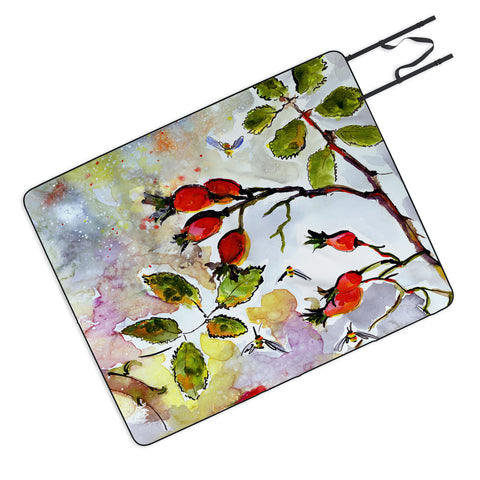 Ginette Fine Art Rose Hips and Bees Picnic Blanket