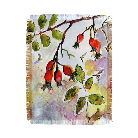 Ginette Fine Art Rose Hips and Bees Throw Blanket
