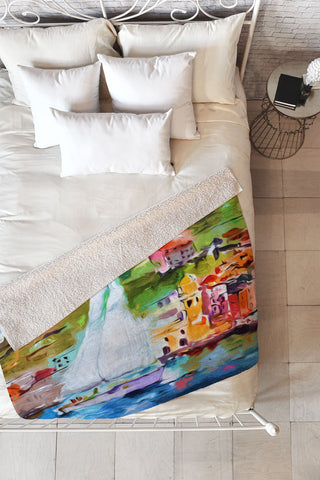 Ginette Fine Art Sailing Past Vernazza Italy Fleece Throw Blanket