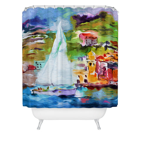 Ginette Fine Art Sailing Past Vernazza Italy Shower Curtain