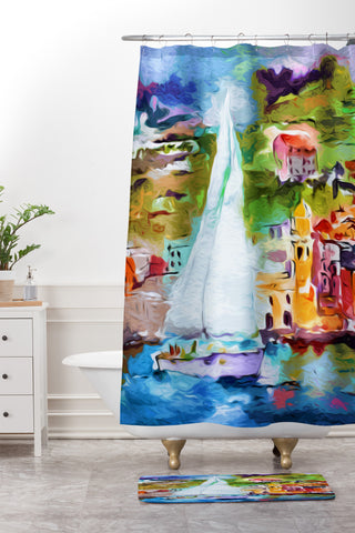 Ginette Fine Art Sailing Past Vernazza Italy Shower Curtain And Mat