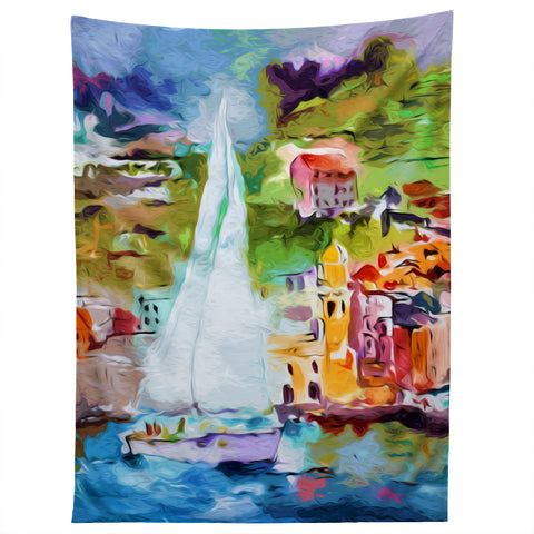 Ginette Fine Art Sailing Past Vernazza Italy Tapestry