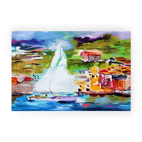 Ginette Fine Art Sailing Past Vernazza Italy Welcome Mat