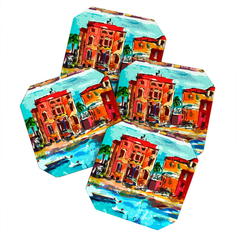 Ginette Fine Art Sestri Levante Italy Red House Coaster Set