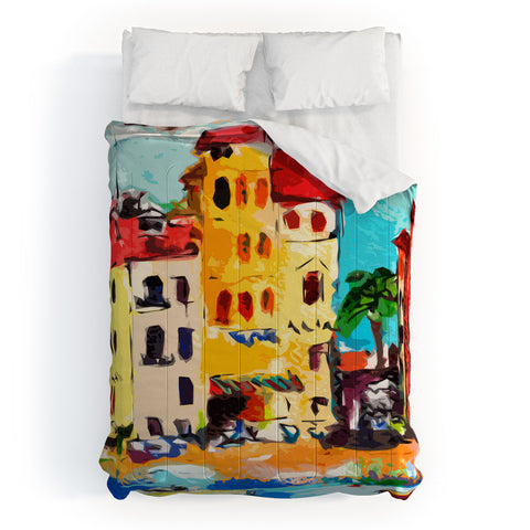 Ginette Fine Art Sestri Levante Italy Yellow House Comforter