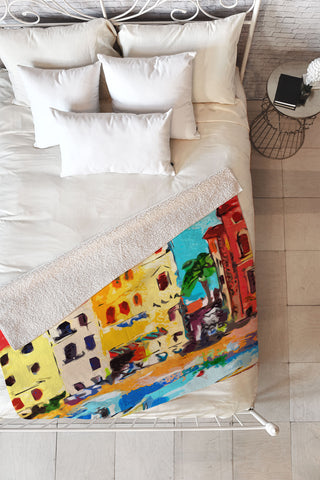 Ginette Fine Art Sestri Levante Italy Yellow House Fleece Throw Blanket
