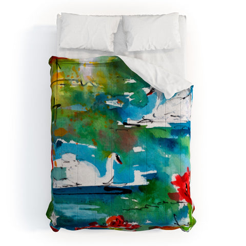 Ginette Fine Art Summer Swans Comforter