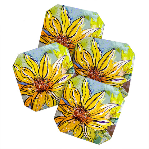 Ginette Fine Art Sunflower Yellow Ribbon Coaster Set