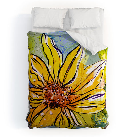 Ginette Fine Art Sunflower Yellow Ribbon Comforter