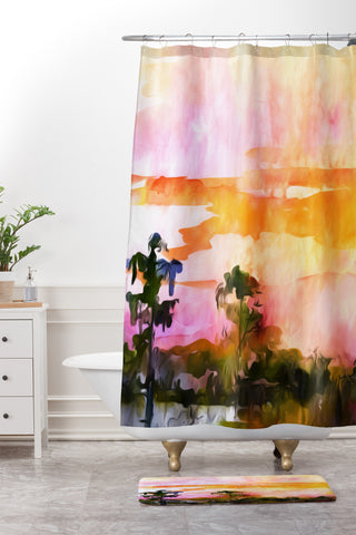 Ginette Fine Art Sunset In The Wetlands Shower Curtain And Mat