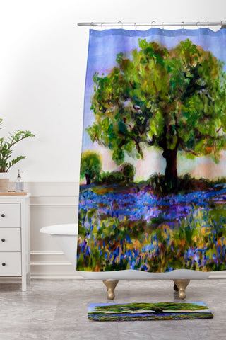 Ginette Fine Art Texas Hill Country Bluebonnets Shower Curtain And Mat