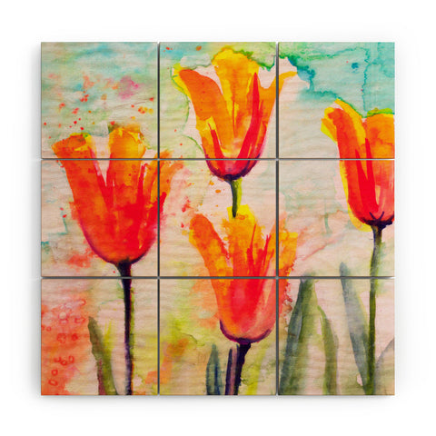 Ginette Fine Art Tulips Bells Of Spring Wood Wall Mural