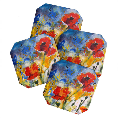 Ginette Fine Art Wildflowers Poppies 2 Coaster Set